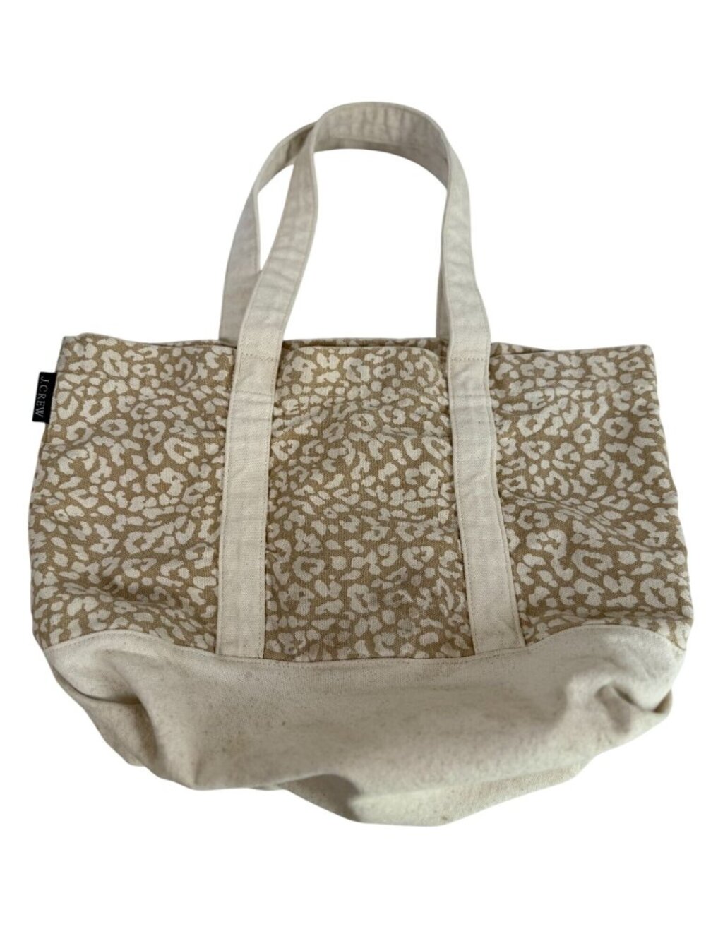 J.Crew Tan Leopard Print Canvas Tote Bag Snap Closure Neutral Minimalist